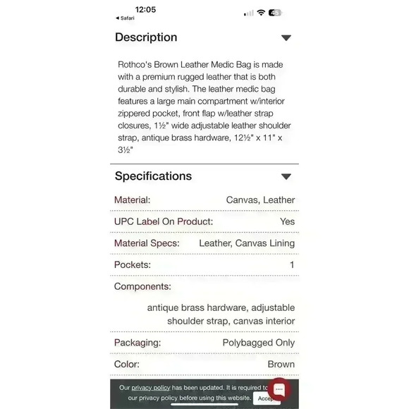 ROTHCO Brown Leather Medic Bag Hobo Tote Purse - Picture 15 of 15